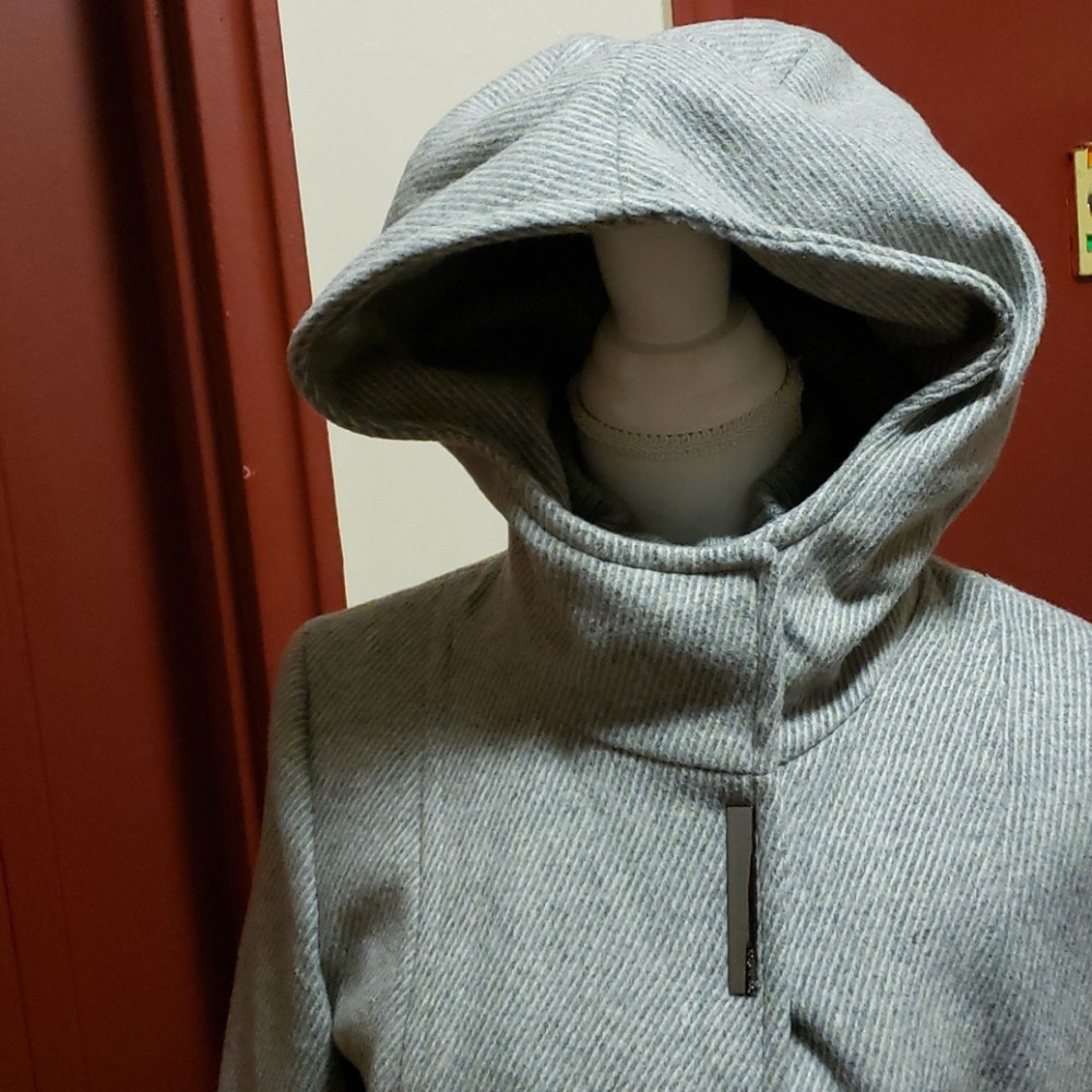 Calvin Klein Gray Coat Jacket With Hoodie SZ S - Picture 2 of 16
